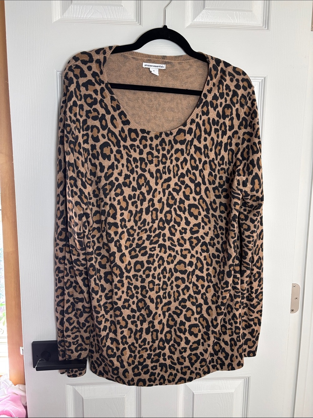 Amazon Essentials Tan and Black Leopard Scoop Neck Sweater
